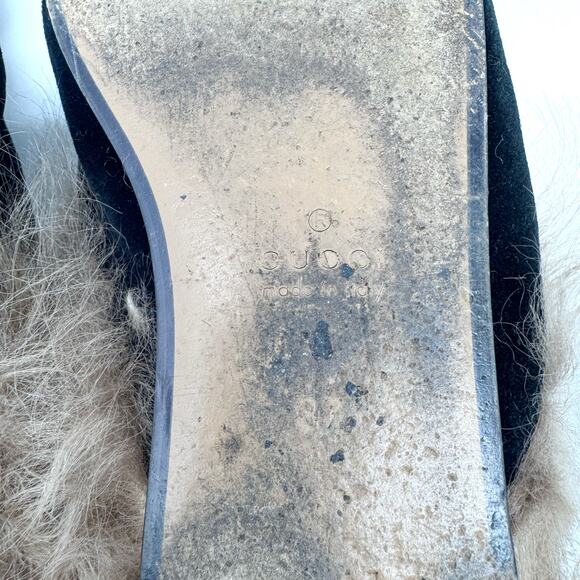 GUCCI Black Velevt Fur Lined Princetown Loafers Mules Horsebit Size EU 37 US 7 - Picture 9 of 11